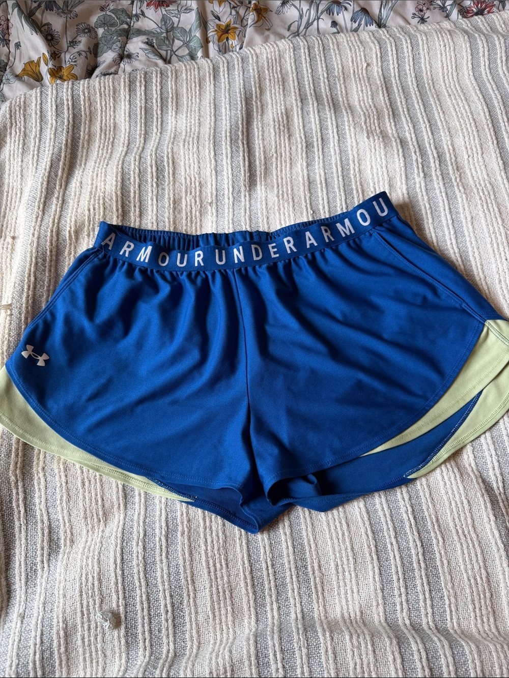 Under Armour Royal Blue Women's Athletic Shorts with Lime Accent